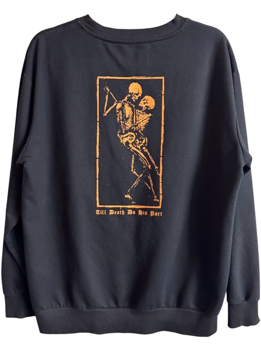 Black Skeleton Graphic Sweatshirt - Till Death Do His Part Crewneck Size L